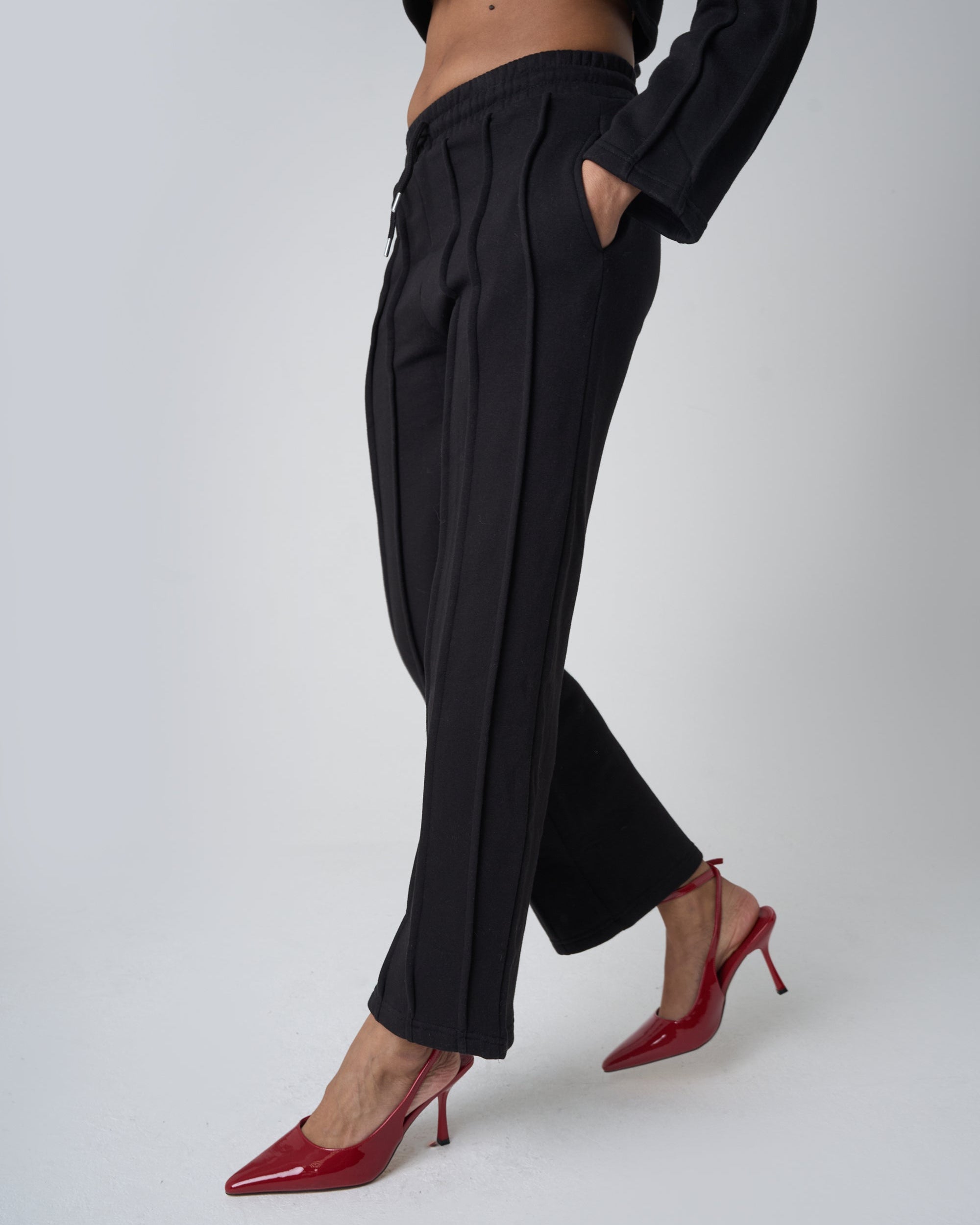 Seam Detail Cuffed Joggers Black