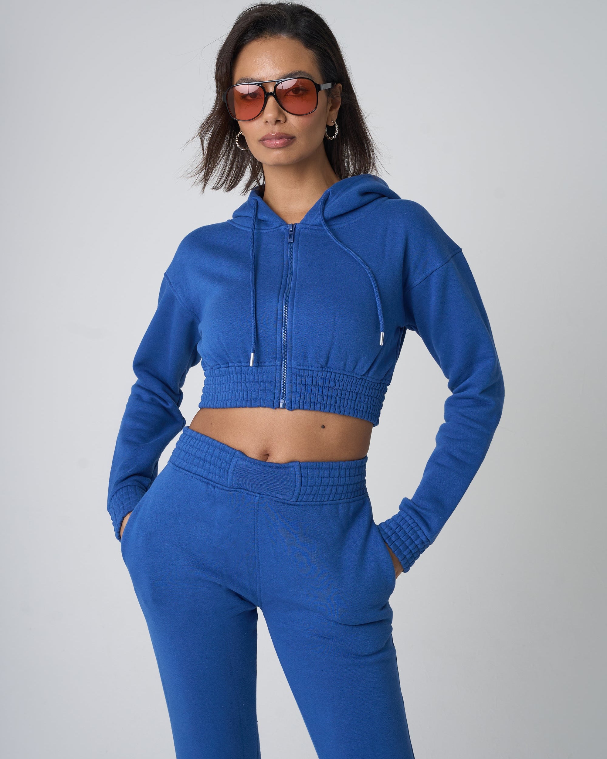 Cinched Waist Cropped Hoodie Cobalt Blue