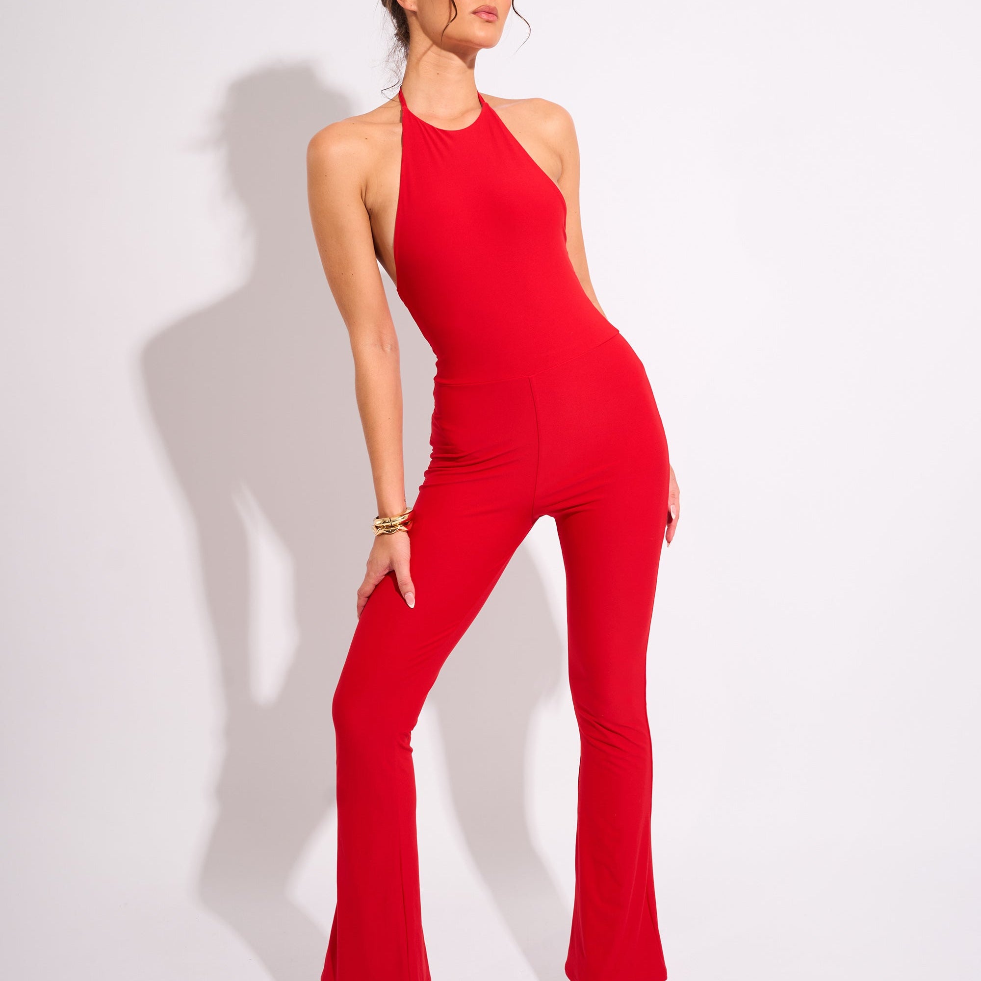 Tie Back Luxe Slinky Jumpsuit Red
