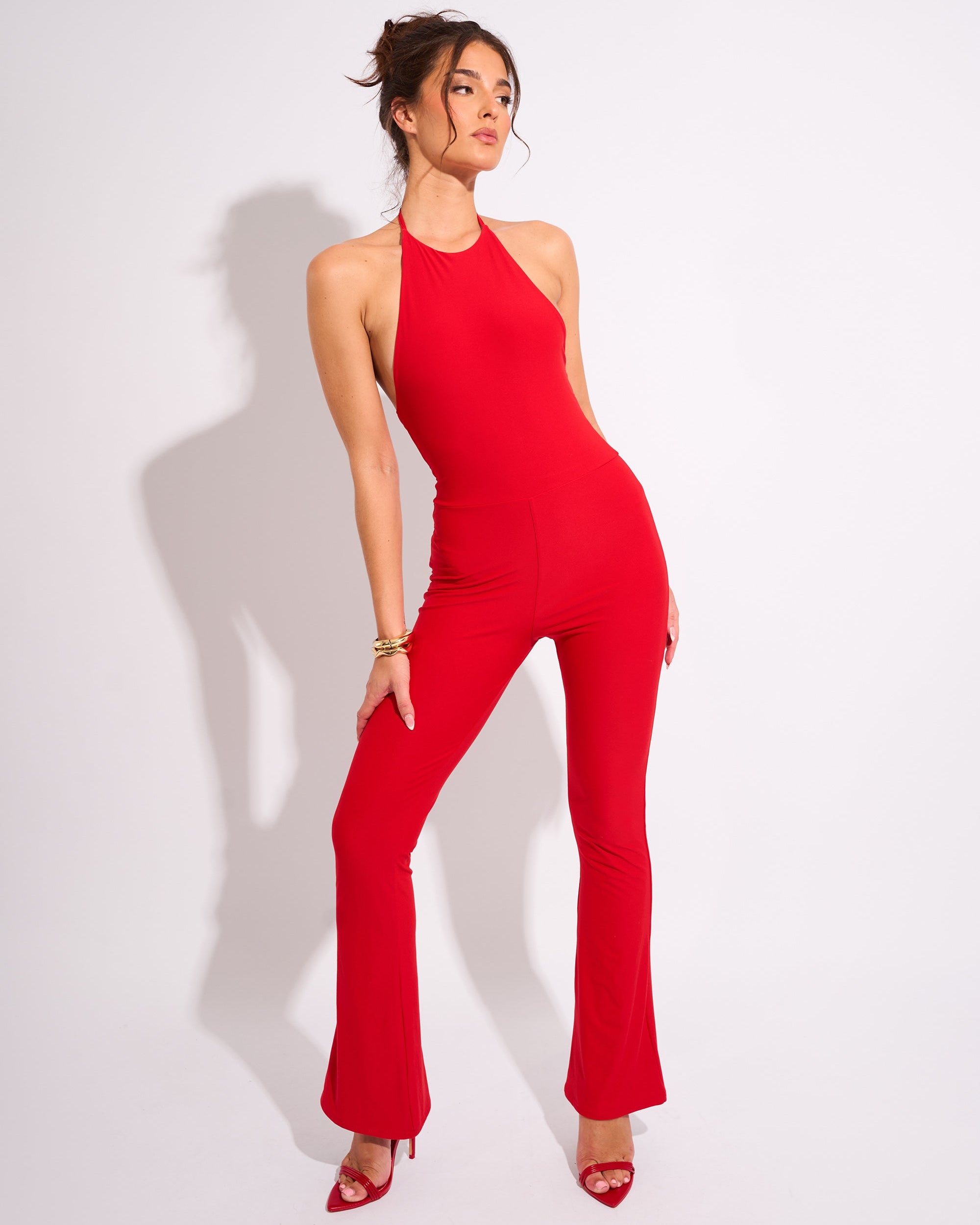 Tie Back Luxe Slinky Jumpsuit Red