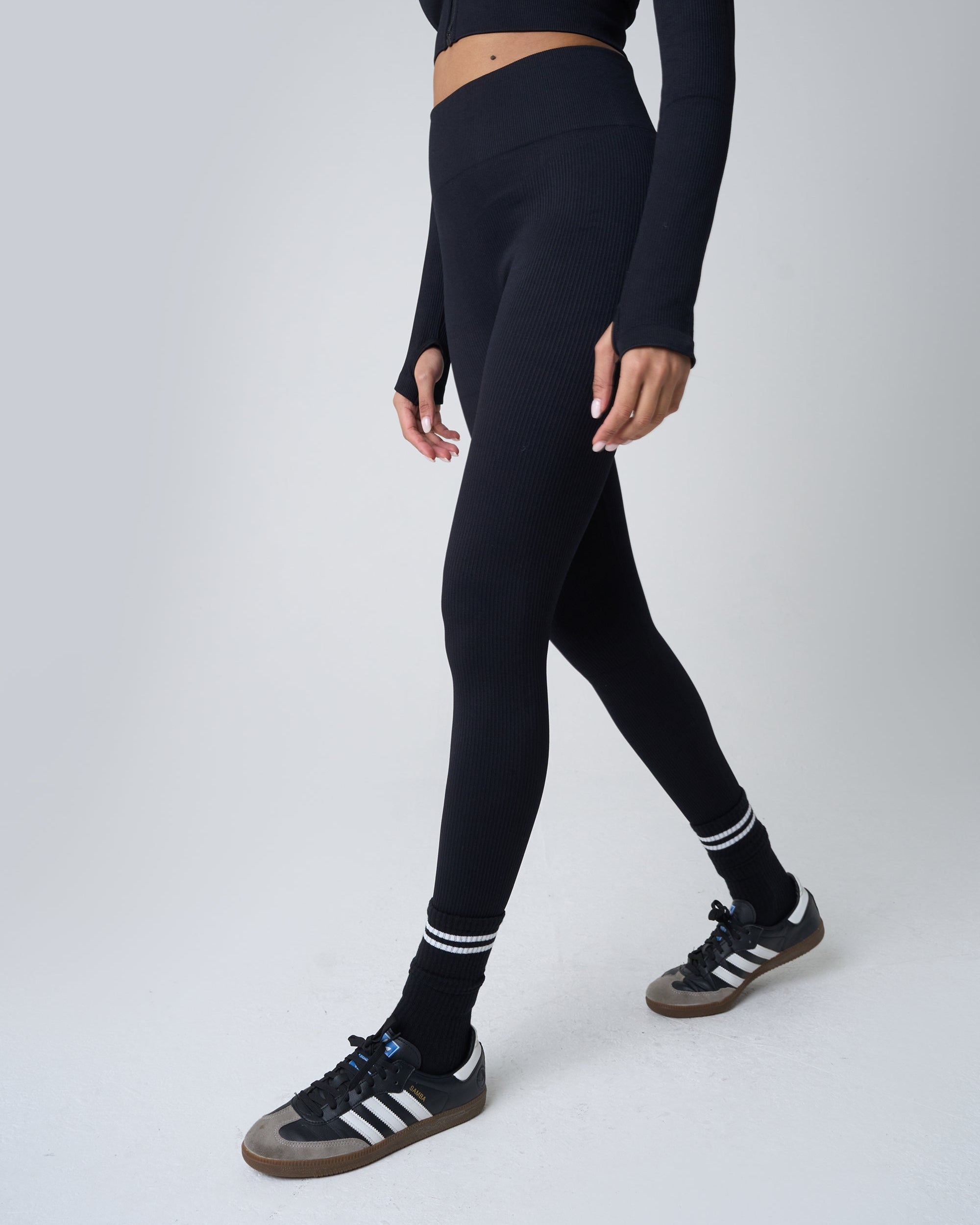 Ribbed High Waisted Bum Lift Leggings Black