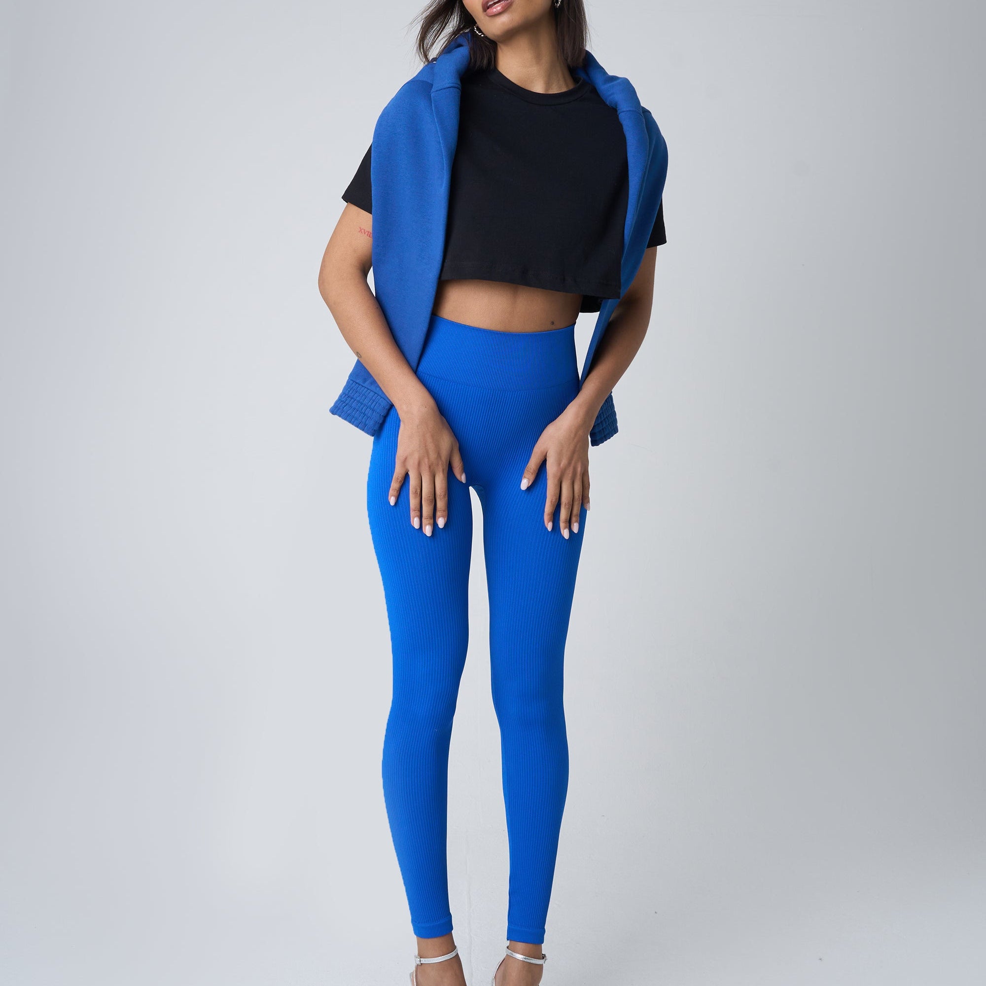Ribbed High Waisted Leggings Cobalt Blue