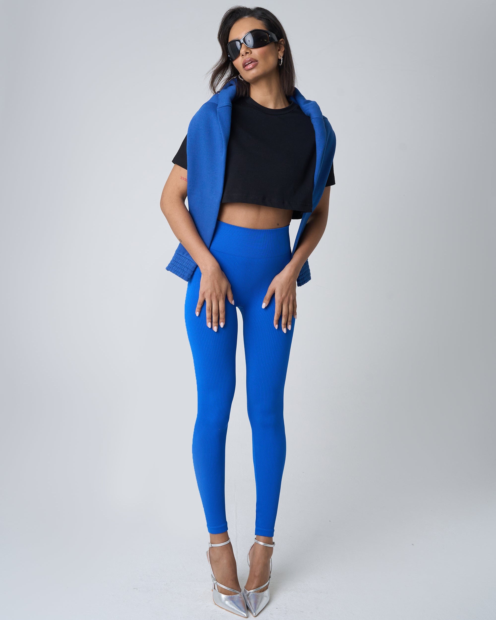 Ribbed High Waisted Leggings Cobalt Blue