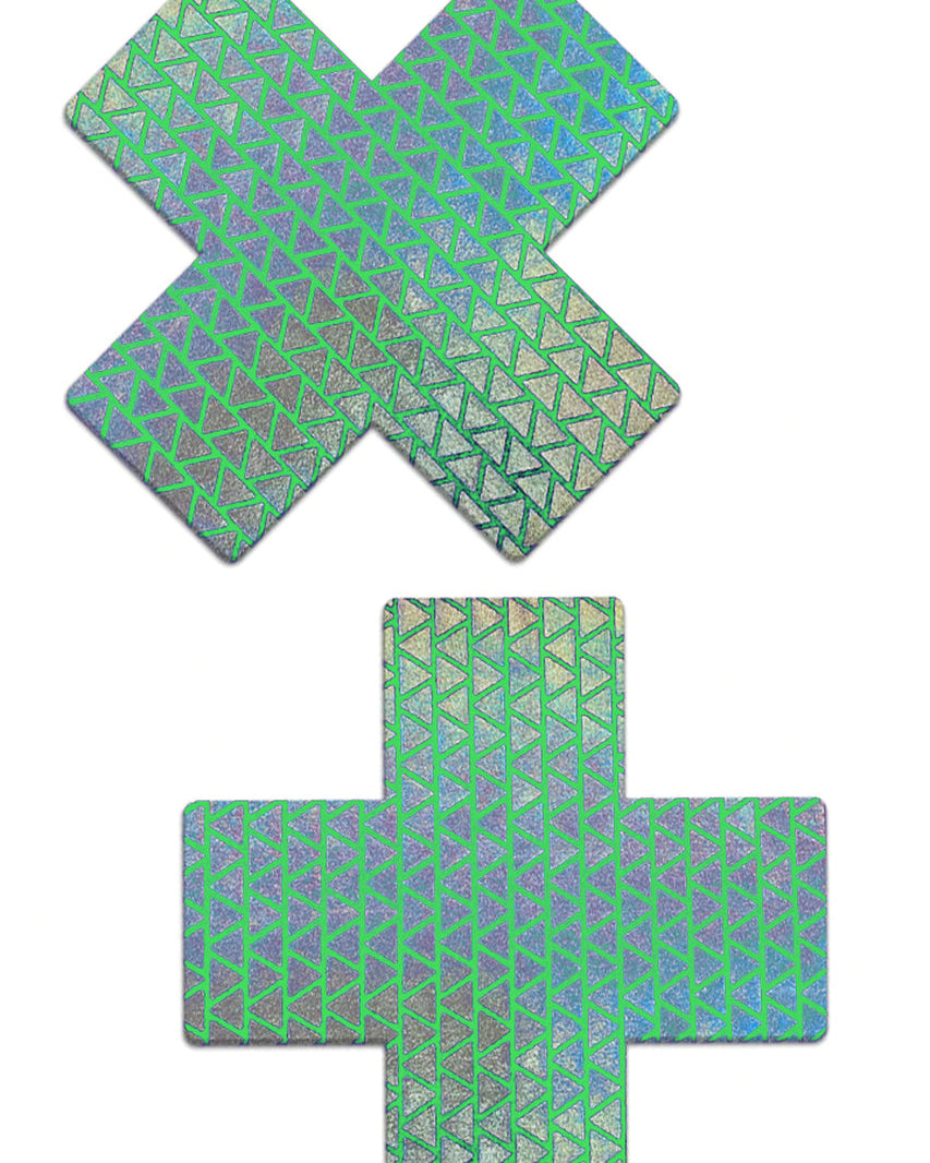Green Holographic Triangle Cross Pasties