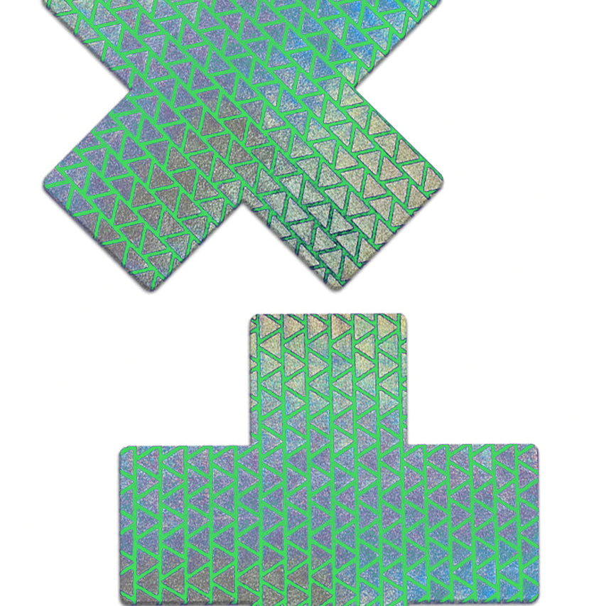 Green Holographic Triangle Cross Pasties