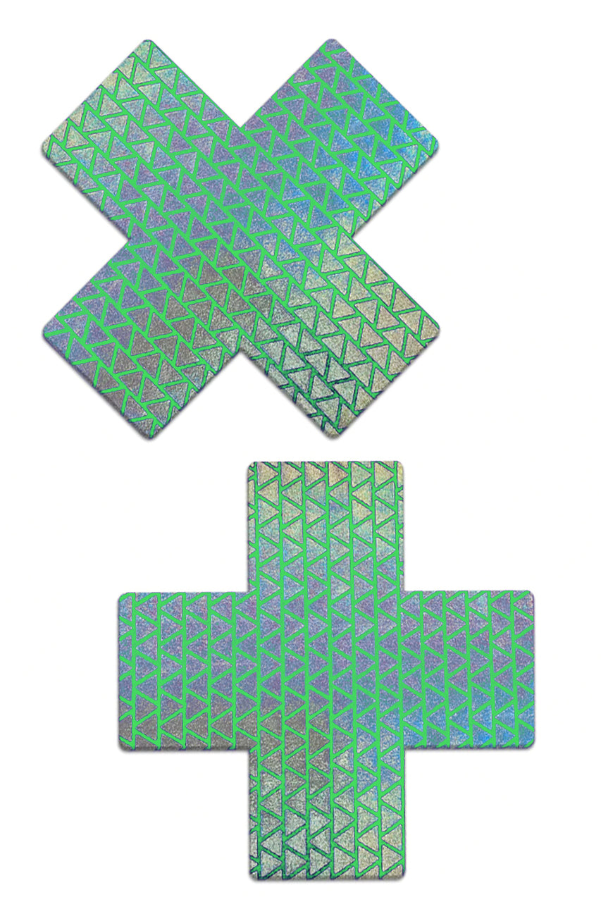 Green Holographic Triangle Cross Pasties