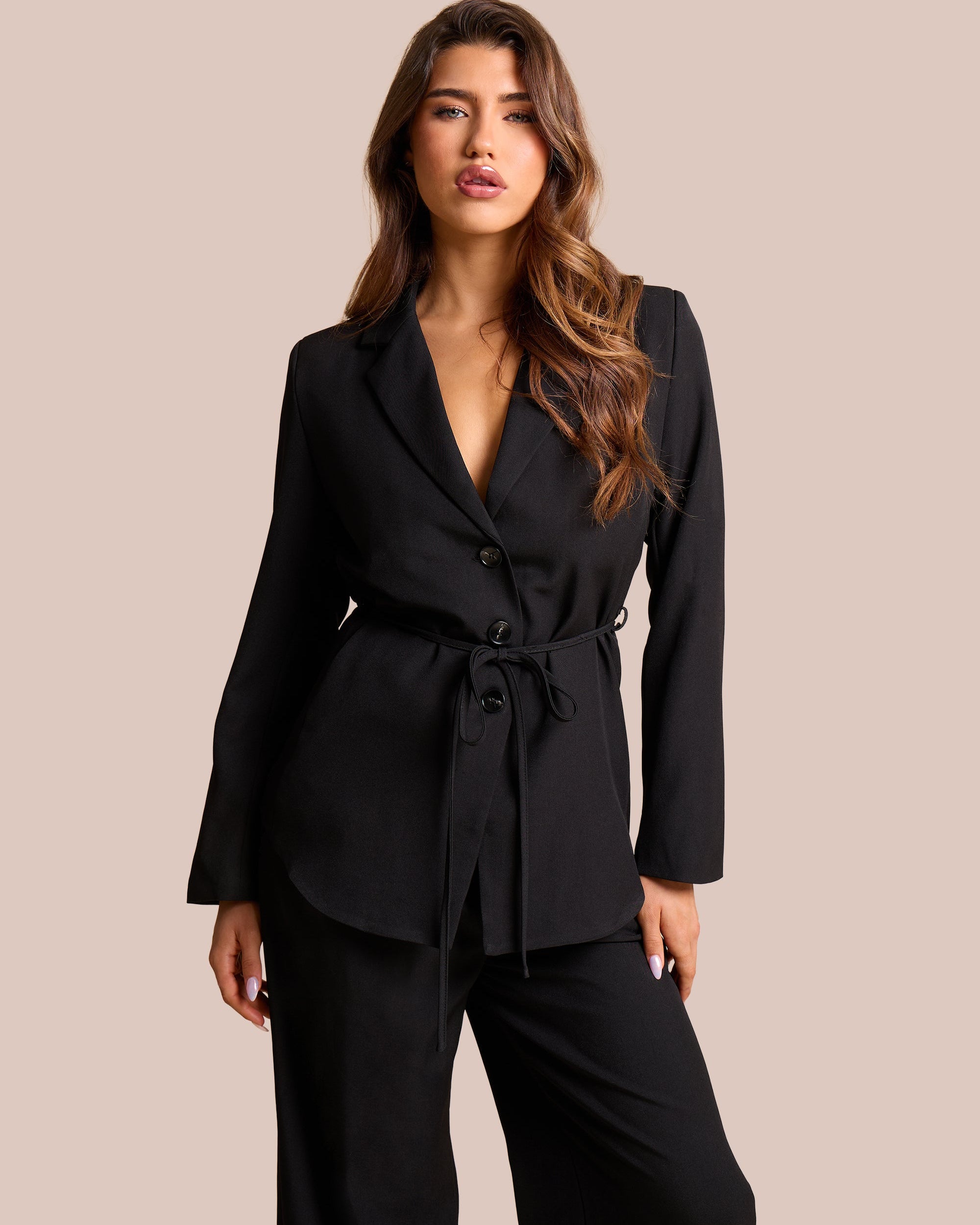 Tie Detail Single Breasted Blazer Black