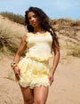 Tiered Lace Frilly Mini Skirt Yellow