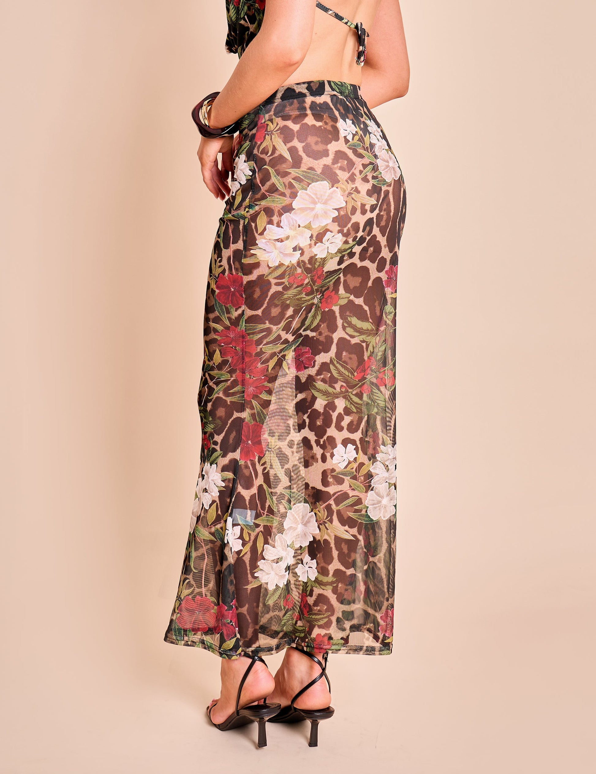 Printed Mesh Maxi Skirt Multi