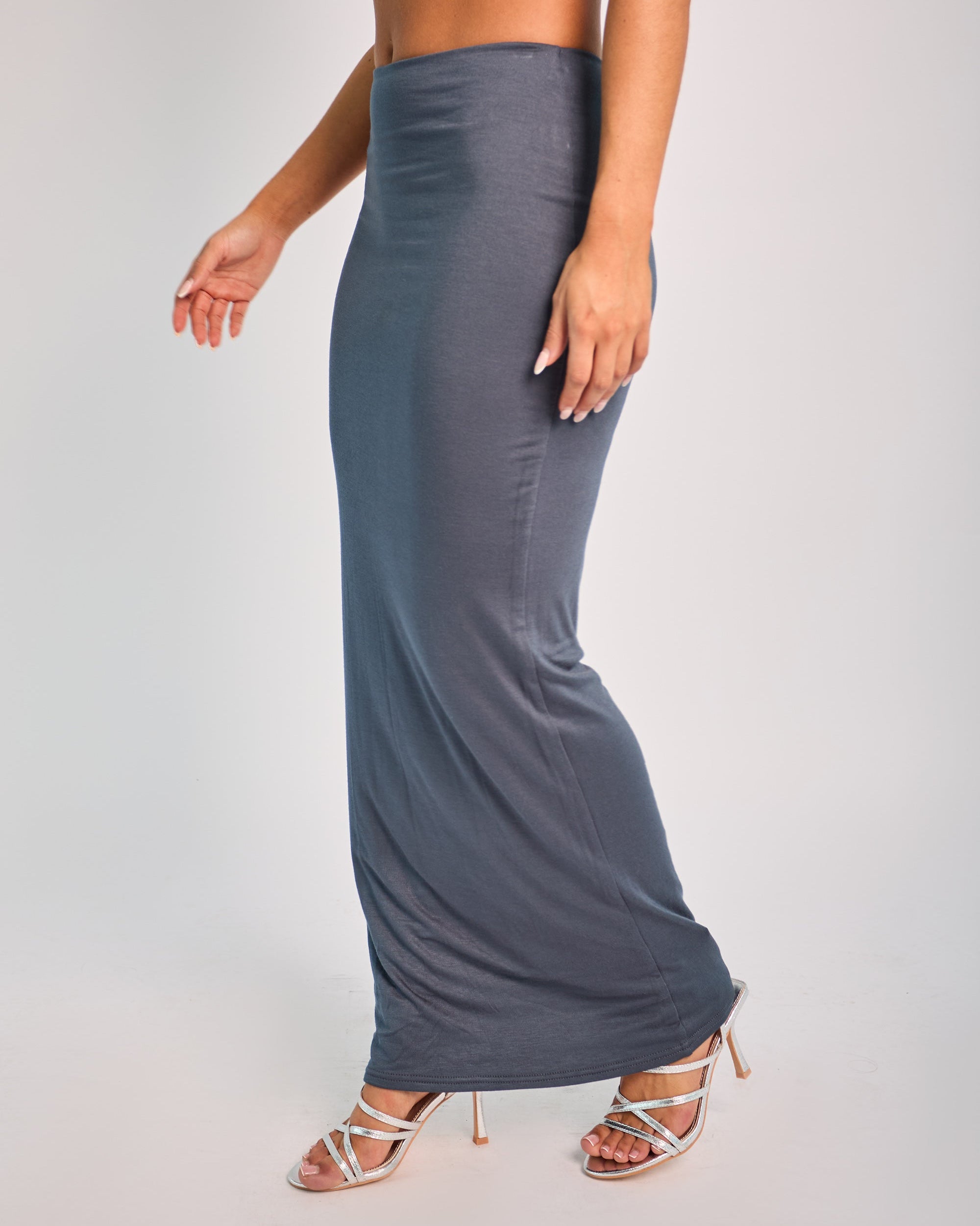Soft Touch Tubular Maxi Skirt Co Ord Slate
