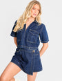 Front Wrap Denim Skort Dark Blue