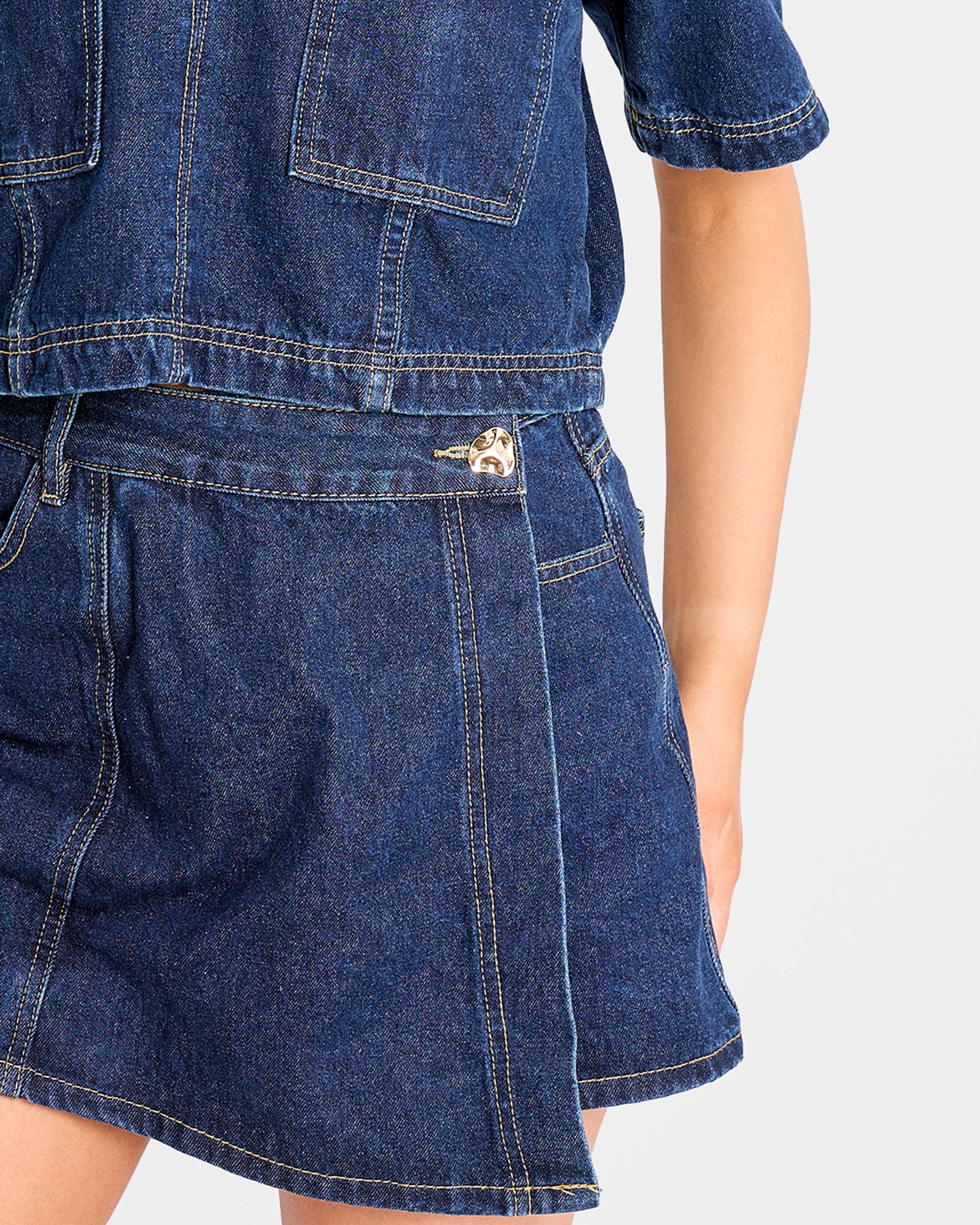 Front Wrap Denim Skort Dark Blue