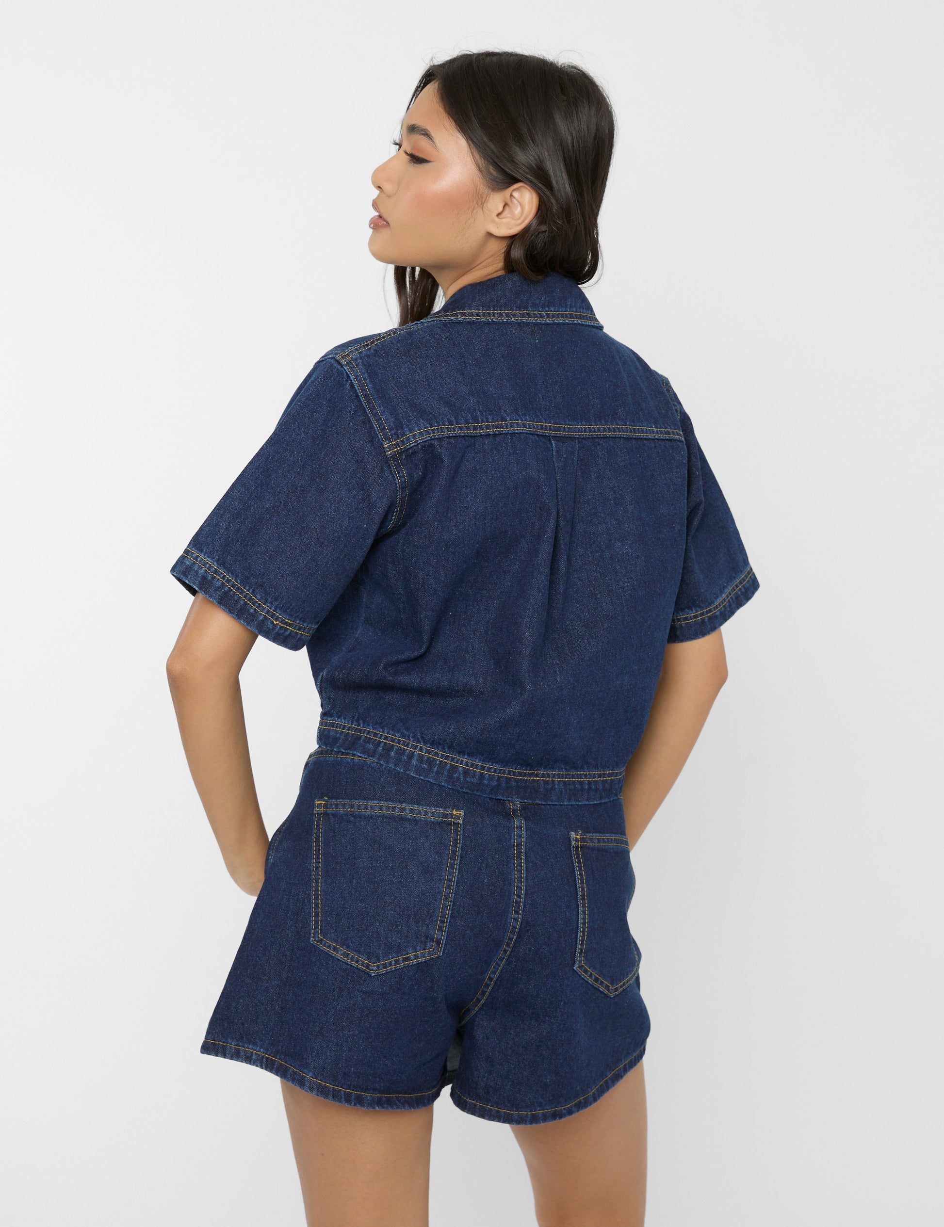 Front Wrap Denim Skort Dark Blue