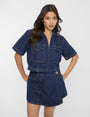 Front Wrap Denim Skort Dark Blue