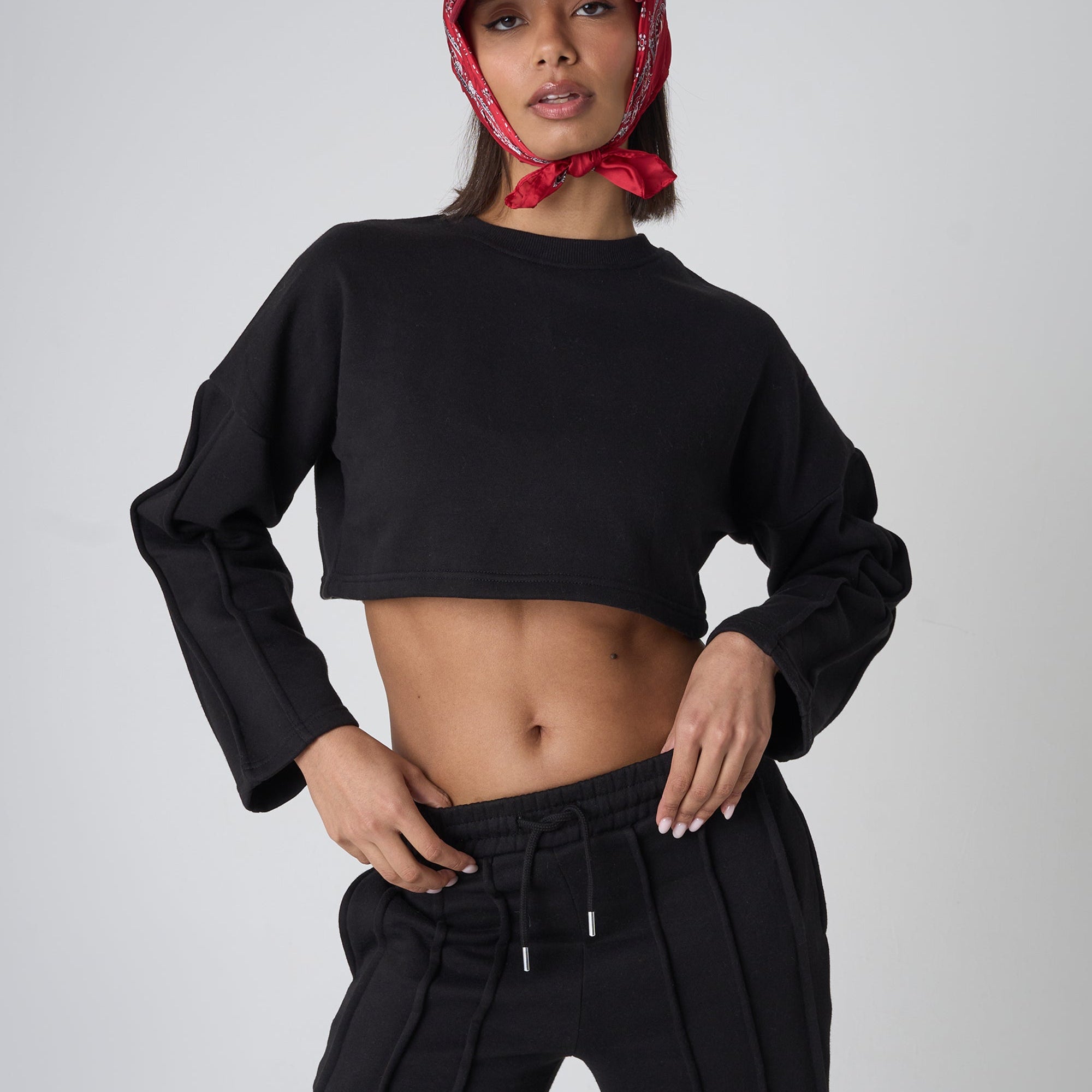 Seam Detail Oversized Crop Sweatshirt Black