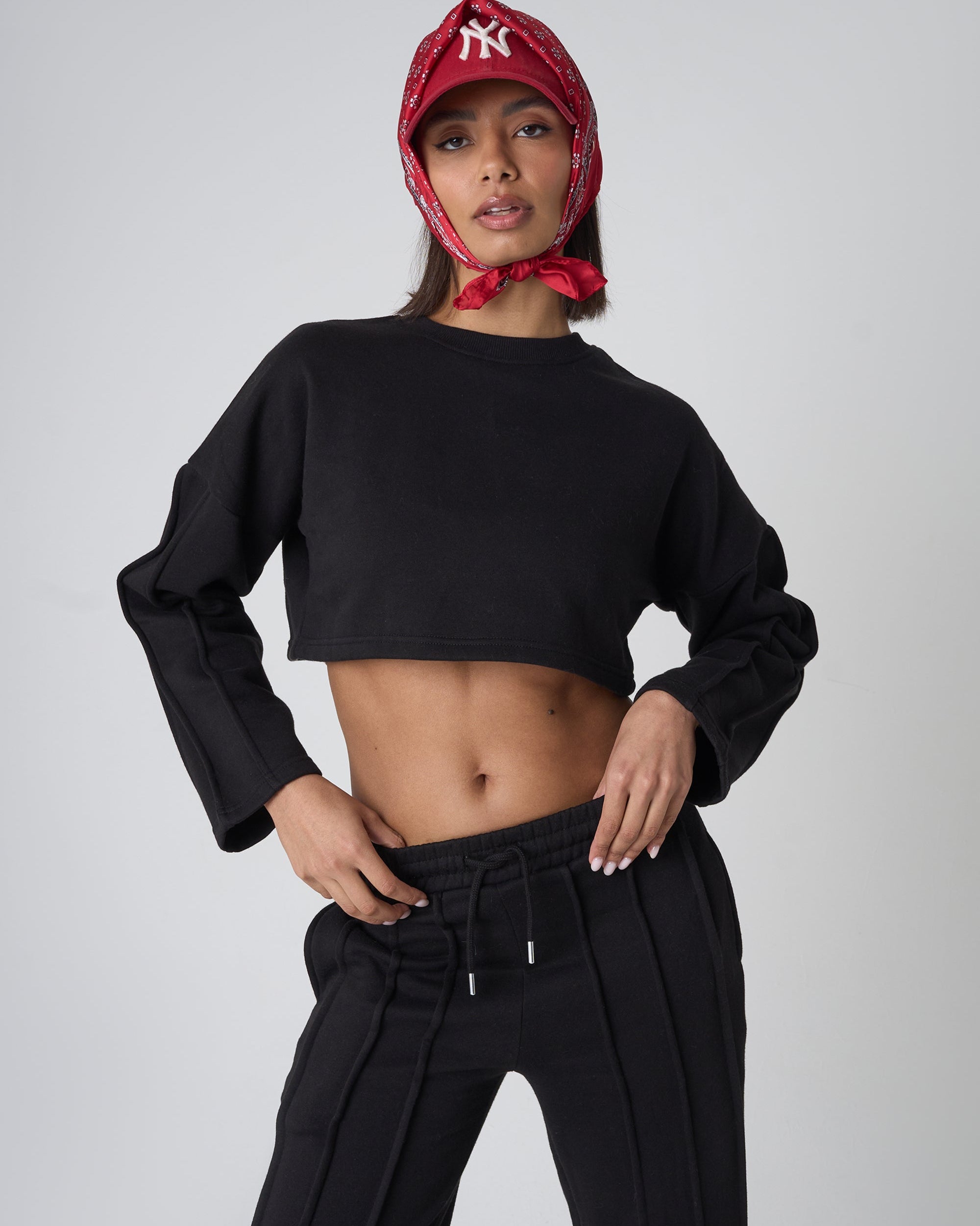 Seam Detail Oversized Crop Sweatshirt Black