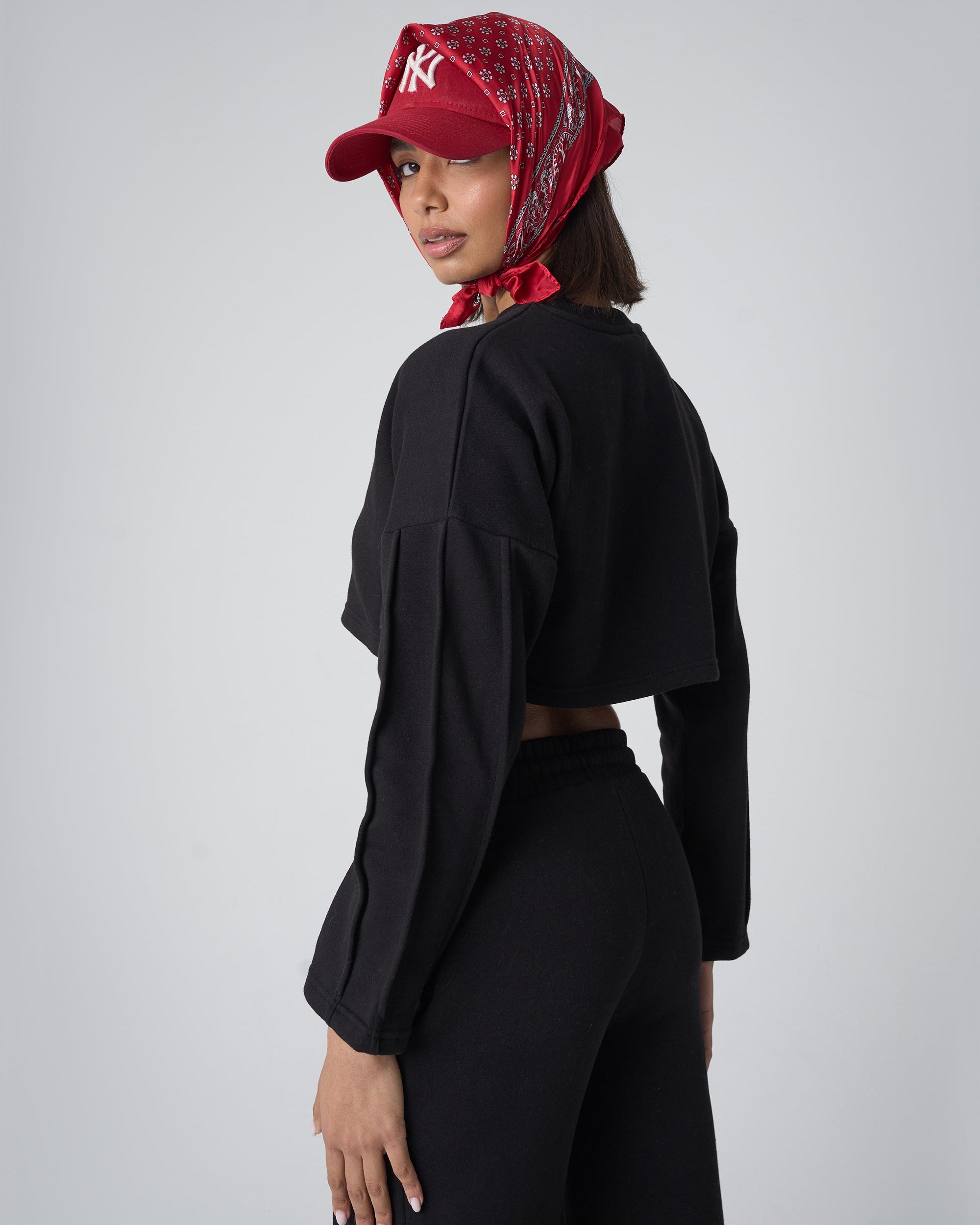 Seam Detail Oversized Crop Sweatshirt Black