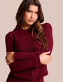 Rib Button Through Long Sleeve Top Burgundy