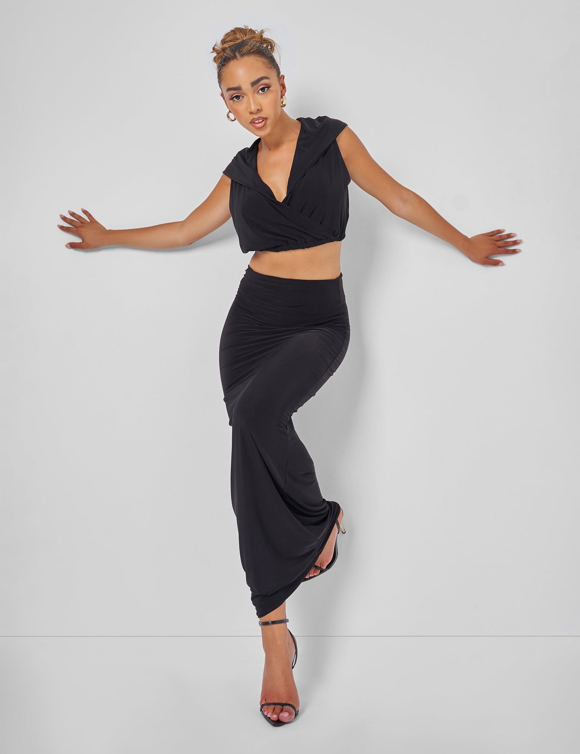 Sleeveless Wrap Front Top With Hood Black