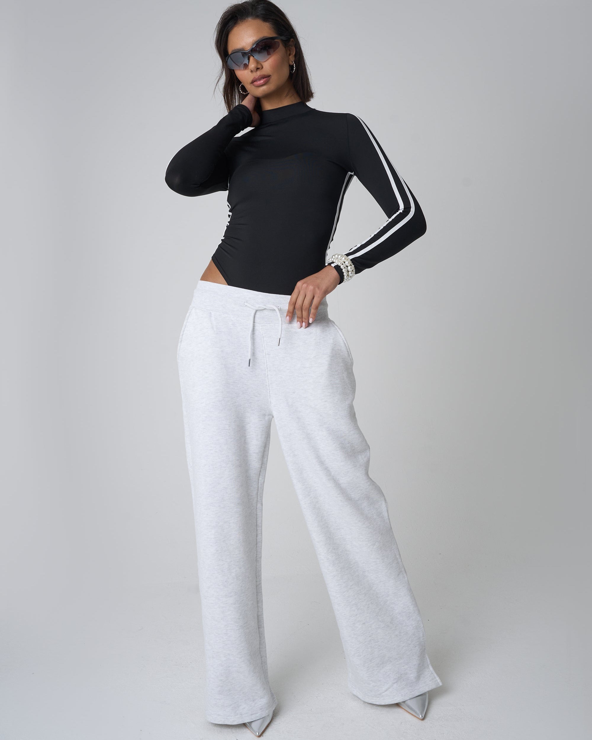 Split Hem Wide Leg Joggers Grey Marl