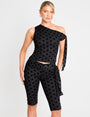 Knot Detail Asymmetric One Shoulder Polka Dot Devore Top Black