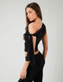 Knot Detail Asymmetric One Shoulder Polka Dot Devore Top Black