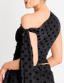 Knot Detail Asymmetric One Shoulder Polka Dot Devore Top Black