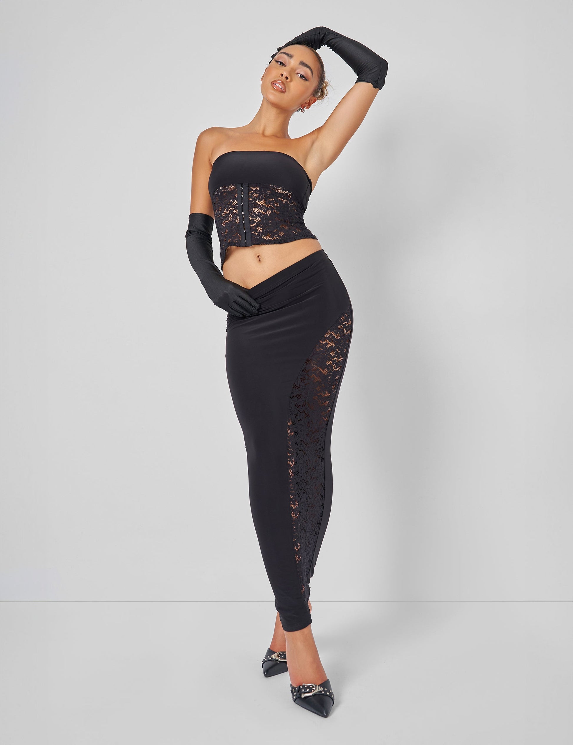 Public Desire Lace Hook and Eye Bandeau Top Co-ord in Black