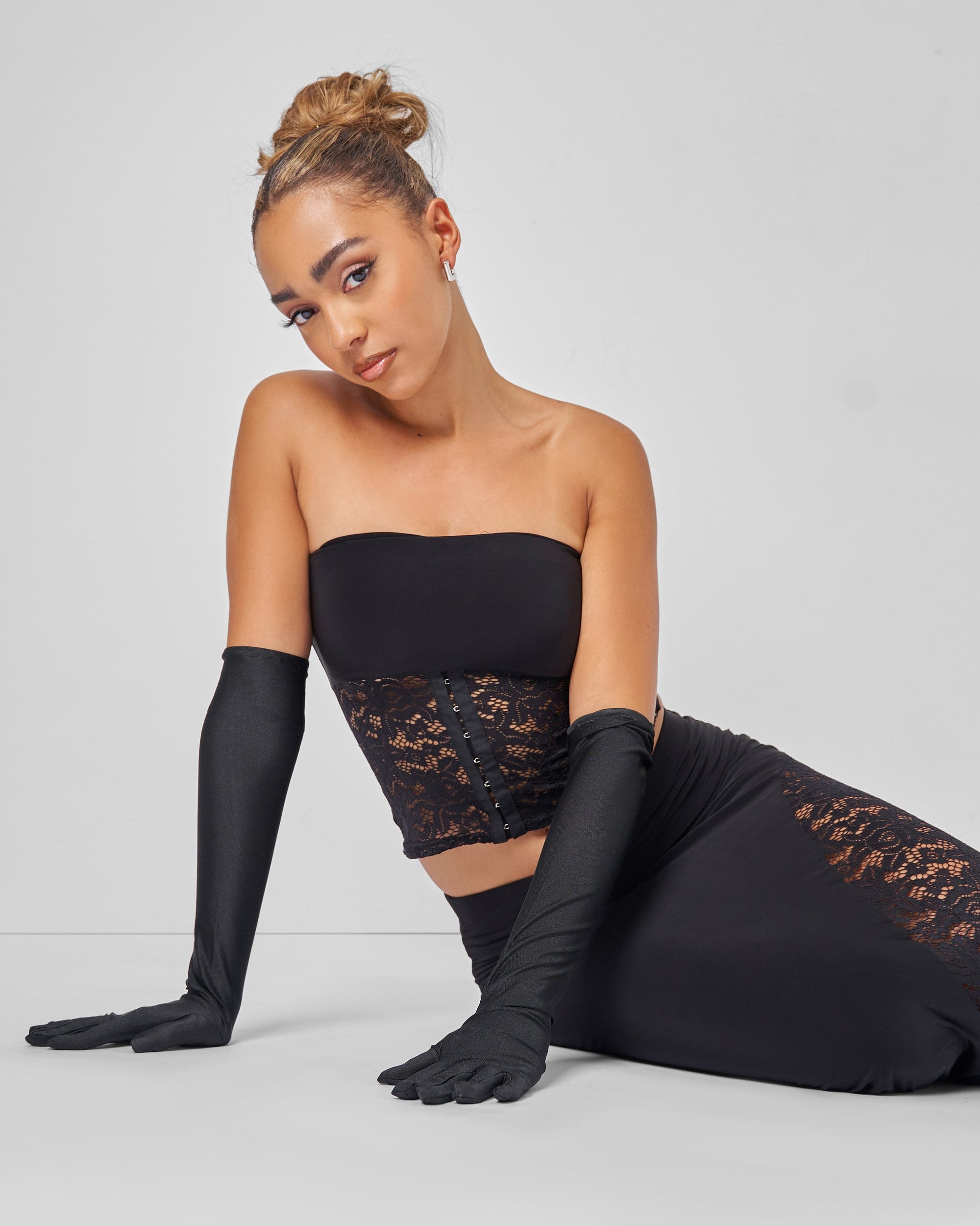 Public Desire Lace Hook and Eye Bandeau Top Co-ord in Black