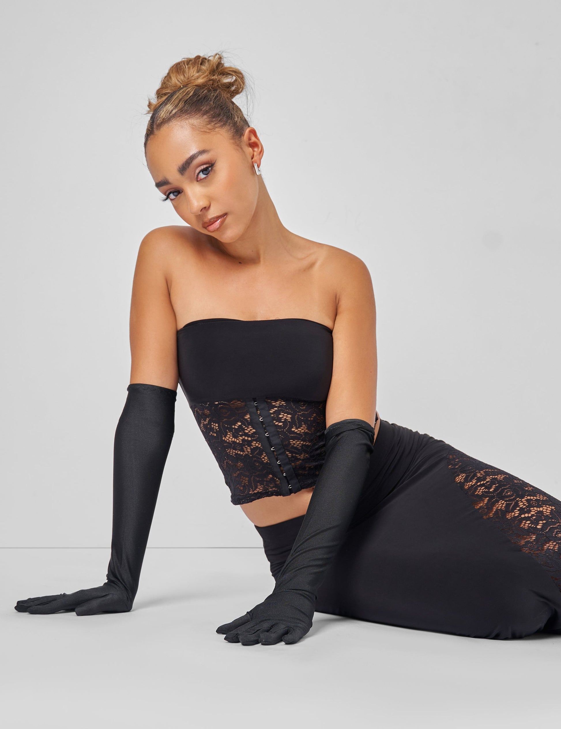 Public Desire Lace Hook and Eye Bandeau Top Co-ord in Black