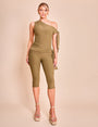 Knot Detail Tie Side Luxe Slinky Capri Pants Khaki