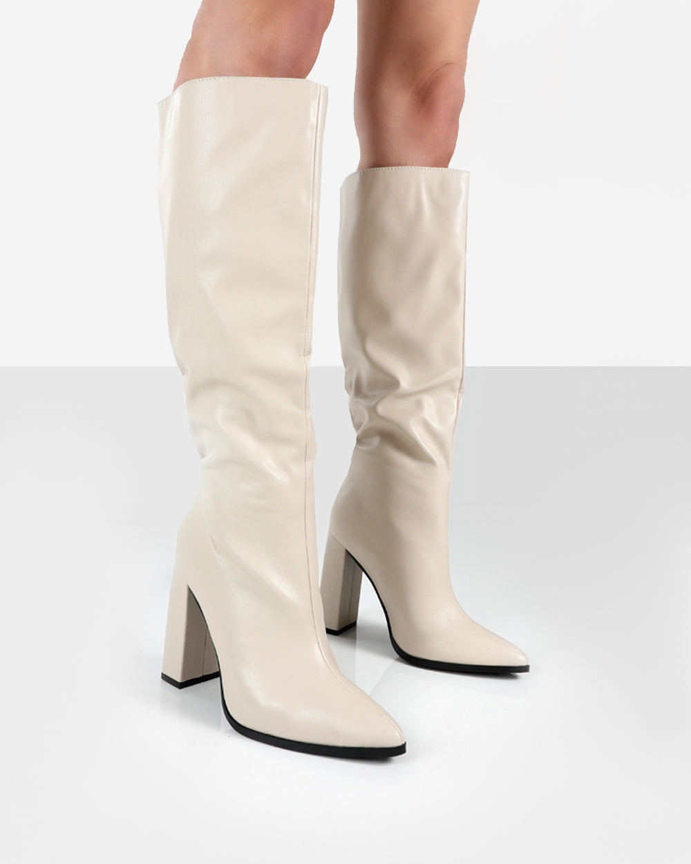 Posie Stone Pu Knee High Block Heel Boots