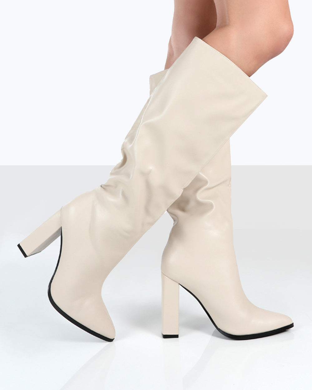 Posie Stone Pu Knee High Block Heel Boots