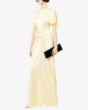 Ruched Split-Short-Sleeves Woven Maxi Dress