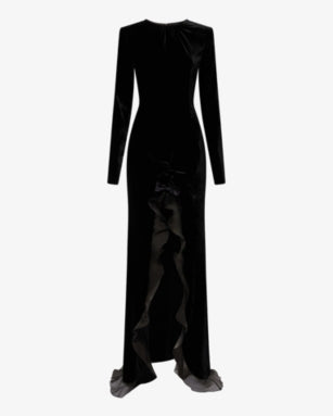 ALESSANDRA RICH Velvet Ruched Stretch-Woven Maxi Dress