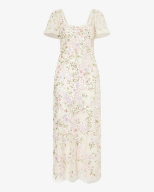 Dream Garland Puff-Sleeve Mesh Gown