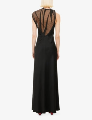 VICTORIA BECKHAM Mesh-Contrast Sleeveless Woven Maxi Dress