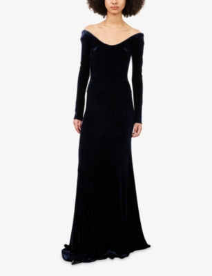ALAIA Curved Neckline Velvet Maxi Dress
