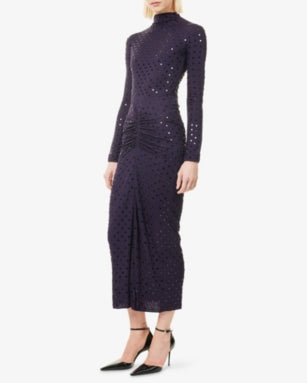 ALAIA Draped Embellished Long-Sleeve Jersey Maxi Dress