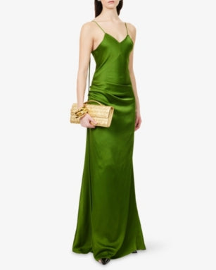 Draped Backless Satin Maxi Dress