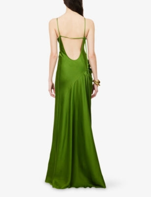 Draped Backless Satin Maxi Dress