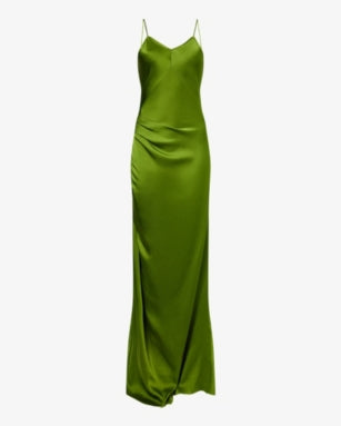 Draped Backless Satin Maxi Dress