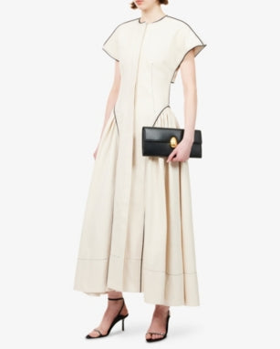 MONA ALSHEBIL Open-Back Cap-Sleeve Denim Maxi Dress