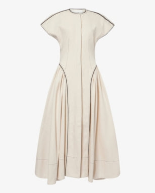 MONA ALSHEBIL Open-Back Cap-Sleeve Denim Maxi Dress