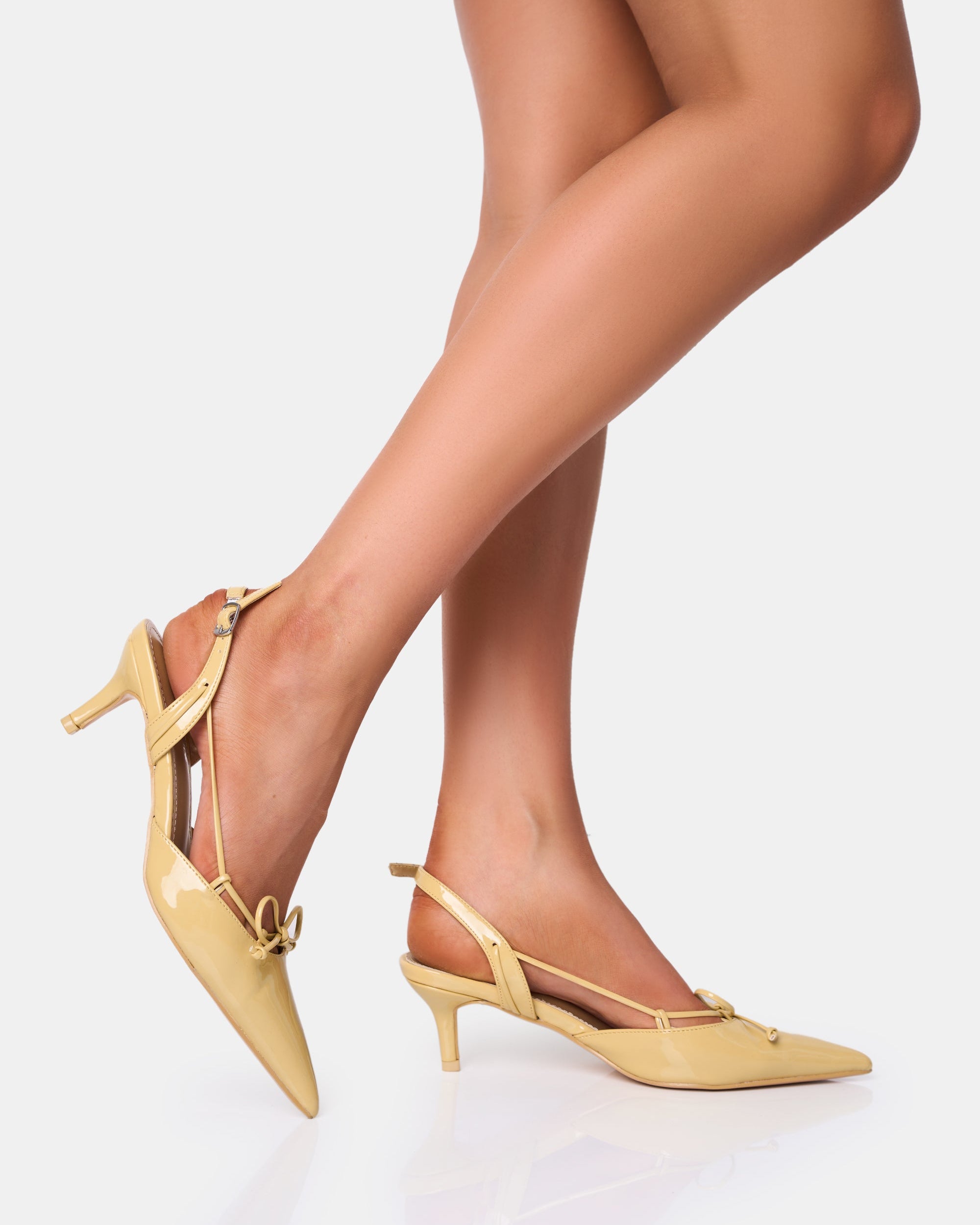 Rai Custard Cream Bow Detail Slingback Court Mid Heels