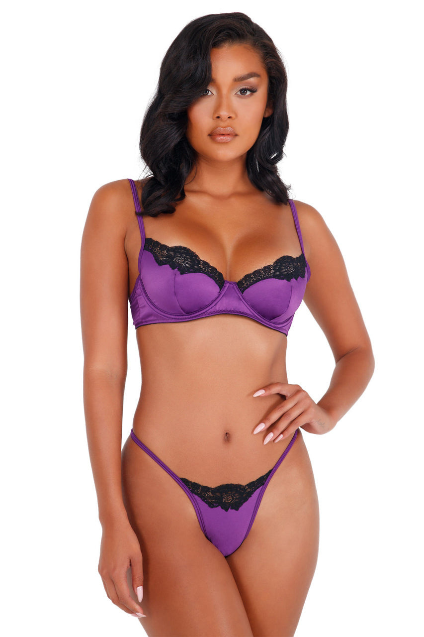 Lace and Satin Underwire Bra Set