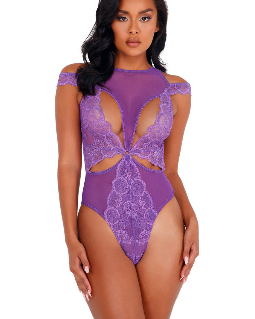 Lace and Mesh Cutout Teddy