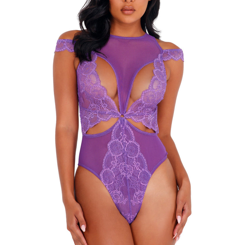 Lace and Mesh Cutout Teddy