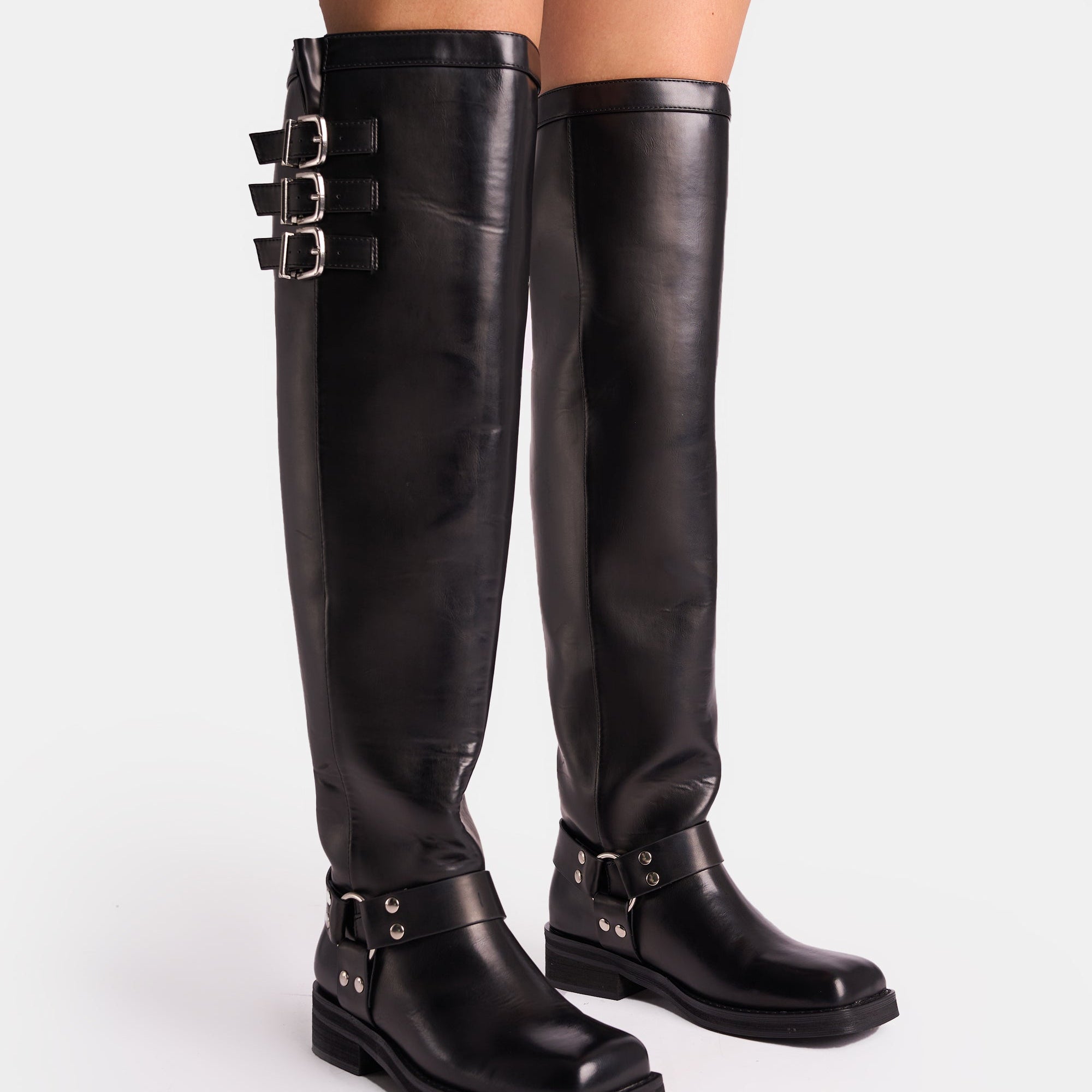 Sagittarius Vintage Black Buckle Detail Over The Knee Boots