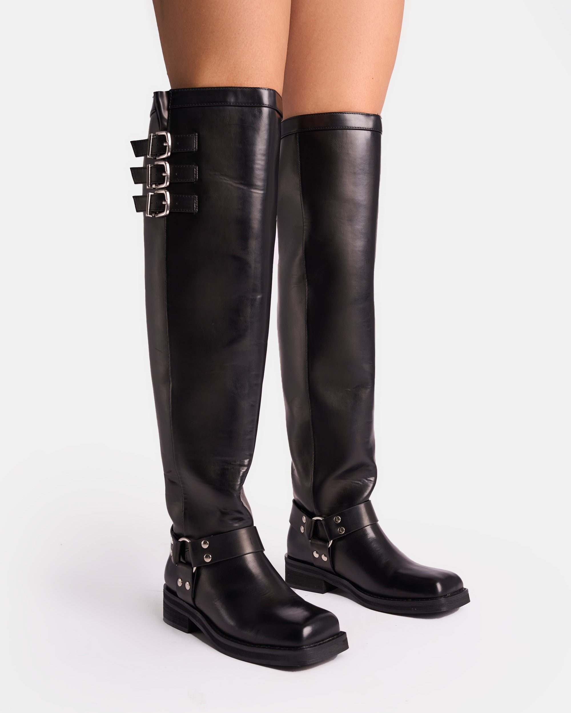 Sagittarius Vintage Black Buckle Detail Over The Knee Boots